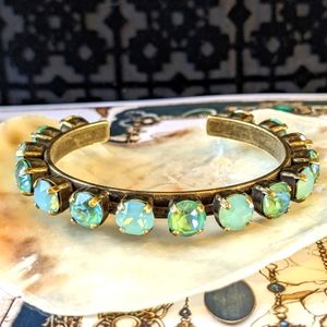 Swarovski Elements Mint Opal & Sage Green Crystals on Cuff Brass Bracelet